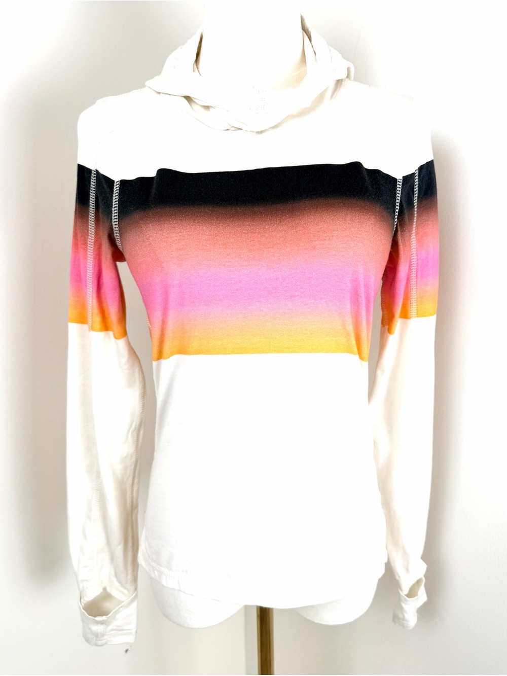 FP Movement by Free People White Hoodie with Ombre Stripe XS Lightweight - Picture 3 of 13